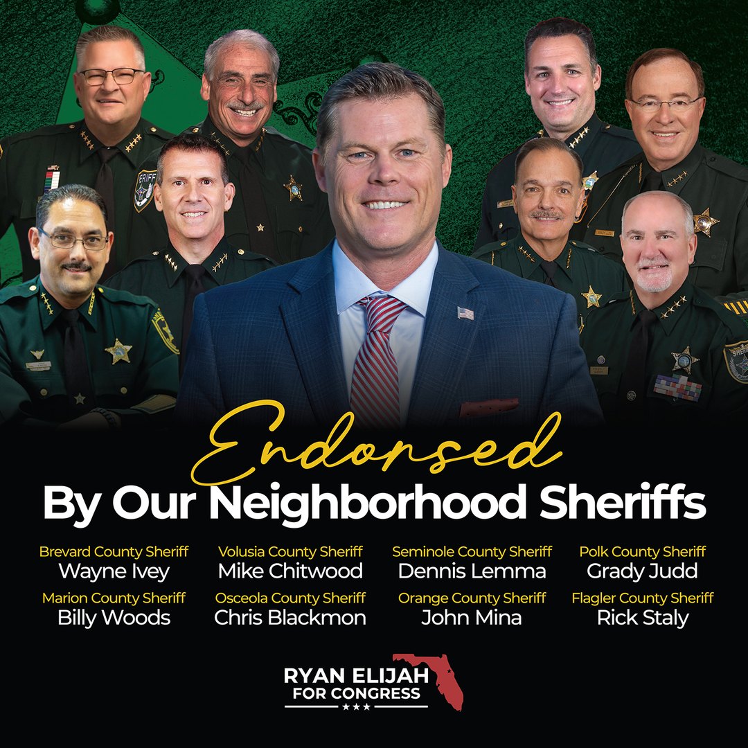 Ryan Elijah with Sheriffs Wayne Ivey, Mike Chitwood, Dennis Lemma, Grady Judd, Billy Woods, Chris Blackmon, John Mina, and Rick Staly