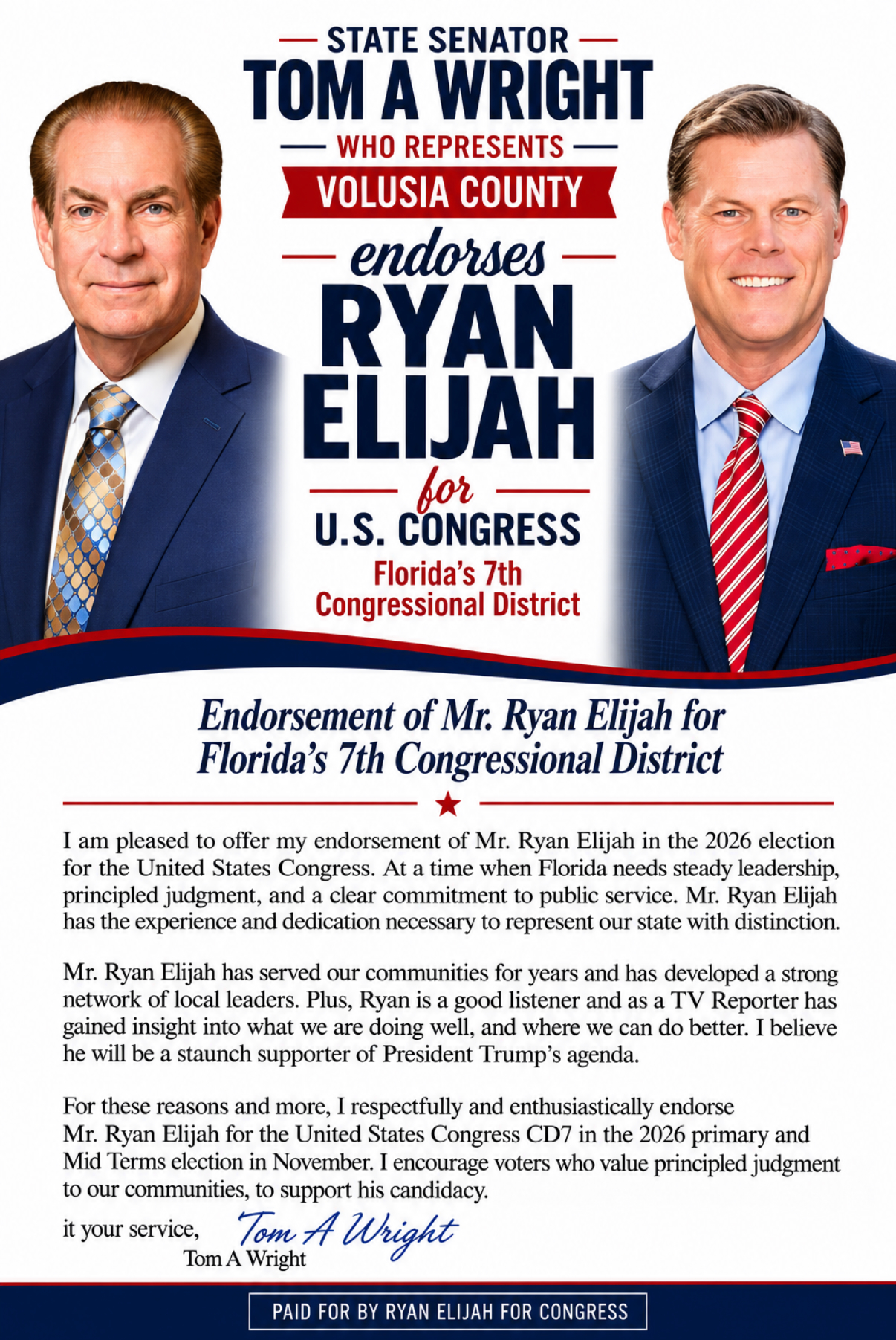 Tom Wright Endorses Ryan Elijah