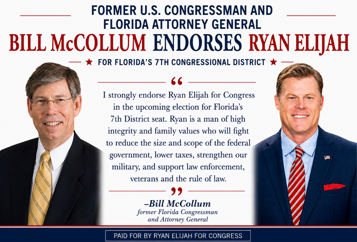 Bill McCollum Endorses Ryan Elijah